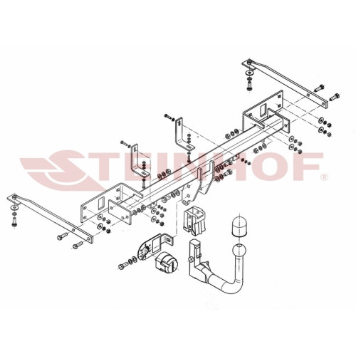 F-115 STEINHOF Фаркоп на FIAT Panda III, только 2WD 2012-2022 без подрезки бампера. Тип шара: AV (вертикальное быстросъемное крепление шара на ключе). Нагрузки: 1000/70 кг, масса фаркопа 18 кг (без электрики в комплекте)