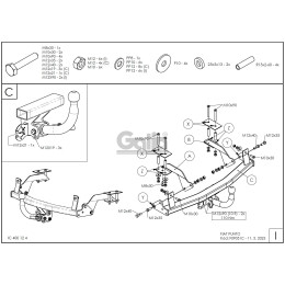 F090A GALIA Полностью оцинкованный фаркоп на FIAT Punto 1999-2005, FIAT Grande Punto 2005-2012. Тип шара: A. Без выреза бампера. Нагрузки: 1100/60 кг, масса фаркопа 14,72 кг