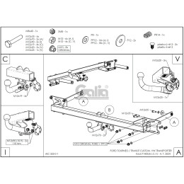F140C GALIA Полностью оцинкованный фаркоп на Ford Tourneo Custom 2023-, Ford Transit Custom 2023-, VW Transporter T7 2024-. Тип шара: C (горизонтальный съемный). Установка без вырез