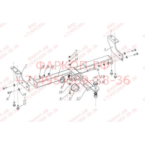 FA 0481-E Бизон Фаркоп на Toyota Prius 20 2003-2009 без подрезки бампера. Тип шара: E (легкосъемный шар под квадрат). Нагрузки: 2200/100 кг. Не комплектуется электрикой