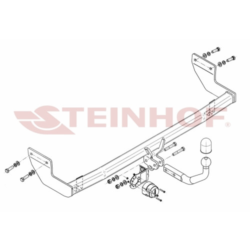 H-243 STEINHOF Фаркоп на Hyundai ix20 2010-2019. Требуется подрезка бампера. Тип шара: A. Нагрузки: 1300/75 кг, масса фаркопа 17,8 кг (без электрики в комплекте)