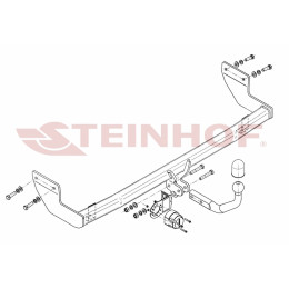 H-243 STEINHOF Фаркоп на Hyundai ix20 2010-2019. Требуется подрезка бампера. Тип шара: A. Нагрузки: 1300/75 кг, масса фаркопа 17,8 кг (без электрики в комплекте)