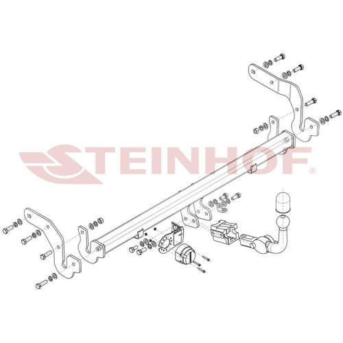 H-269 STEINHOF Фаркоп на Hyundai Matrix 2001-2010 без подрезки бампера. Тип шара: AH (горизонтальное быстросъемное крепление шара на ключе). Нагрузки: 1300/70 кг, масса фаркопа 12,3 кг (без электрики в комплекте)