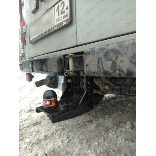 UAZ-03 AVTOS Фаркоп на УАЗ 2206, 3909 (452), 3741, 3962, 39625, 3963 Буханка 1985- без снятия и подрезки бампера. Тип шара: E. Нагрузки: 800/50 кг, масса фаркопа 7 кг (без электрики в комплекте)