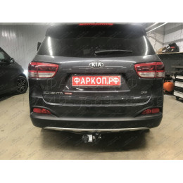 K121-A Лидер-плюс ТСУ для Kia Sorento Prime дорестайл 2015-2018 (дизель, бензин), Hyundai Santa Fe 2015-2018 (дизель). Требуется подрезка бампера. Нагрузки: 1300/75 кг, масса