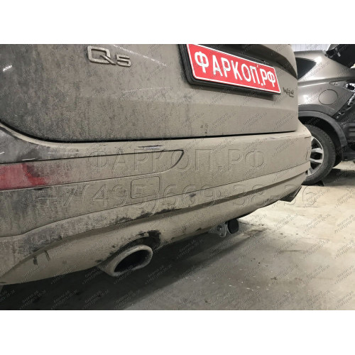 A046C GALIA Полностью оцинкованный фаркоп на Audi Q5 2008-2016. Подрозетник убирается за бампер. Тип шара: C (горизонтальный съемный). Невидимый вырез бампера. Нагрузки: 2400/80 кг, масса фаркопа 19,77 кг