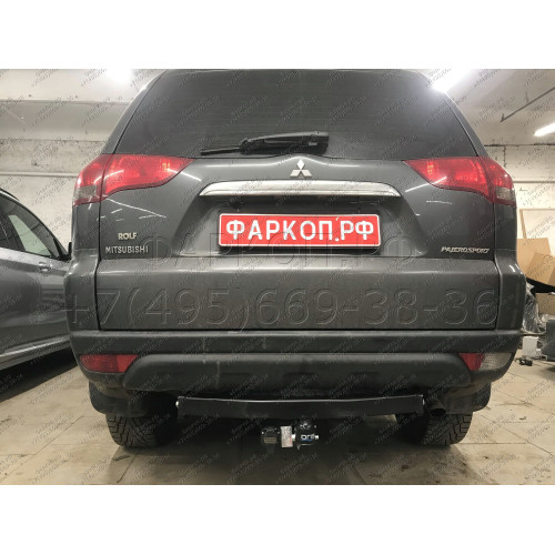 4166-A ORIS Фаркоп на Mitsubishi Pajero Sport 2 2008-2016, Mitsubishi Pajero Sport 3 2016-2021 без выреза в бампере. Тип шара: A. Нагрузки: 2500/100 кг, масса фаркопа 20,5 кг (без электрики в комплекте)