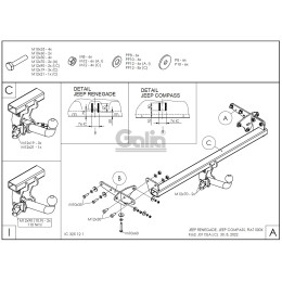 J011C GALIA Полностью оцинкованный фаркоп на Jeep Renegade 2014-, FIAT 500X 2014-, Jeep Compass 2017-. Тип шара: C (горизонтальный съемный). Требуется вырез в бампере. Нагр
