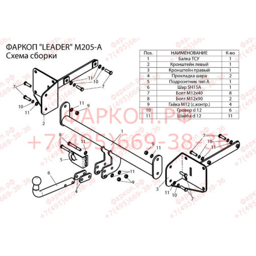 M205-A Лидер-плюс ТСУ для Mercedes M-Class w164 2005-2012 (без подрезки бампера), Mercedes M-Class w166 2012-2015, GLE-Class w166 2015-2019 (требуется подрезка бампера). Нагрузки: 1250/75 кг, масса фаркопа 18,82 кг (без электрики в комплекте)