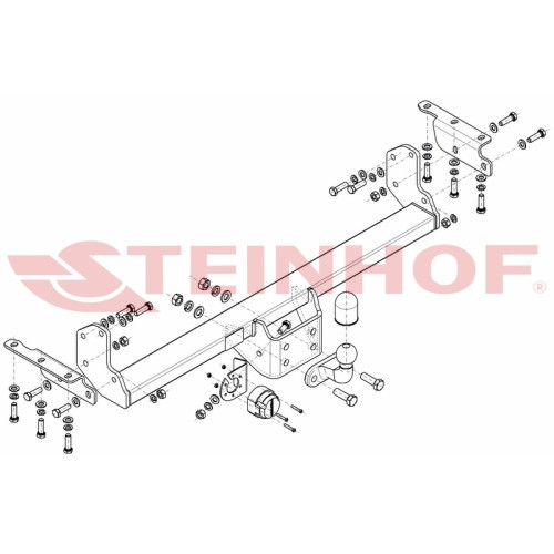 N-088 STEINHOF Фаркоп на Nissan Navara D40 трубчатый бампер 2005-2016 без снятия и подрезки бампера. Тип шара: F. Нагрузки: 3000/120 кг, масса фаркопа 22 кг (без электрики в комплекте)