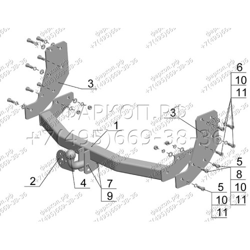 NS 18 AVTOS Фаркоп на Nissan Pathfinder R50 1996-2004, Infiniti QX4 1996-2003 без подрезки бампера. Тип шара: A. Нагрузки: 1500/75 кг, масса фаркопа 17,5 кг (без электрики в комплекте)
