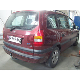 O056A GALIA Полностью оцинкованный фаркоп на Opel Zafira A 1999-2005. Тип шара: A. Без выреза бампера. Нагрузки: 1500/80 кг, масса фаркопа 14,75 кг