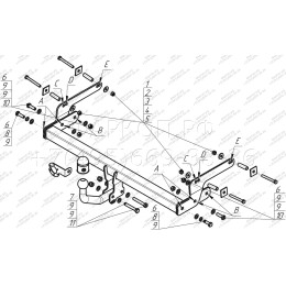 R102As АвтоСтандарт Фаркоп с оцинкованным шаром на Renault Logan Stepway 2019-2022, Renault Logan 2004-2014, 2014-2022 (без выреза в бампере), Renault Sandero 2014-2022, Renault Sandero Stepway 2014-2