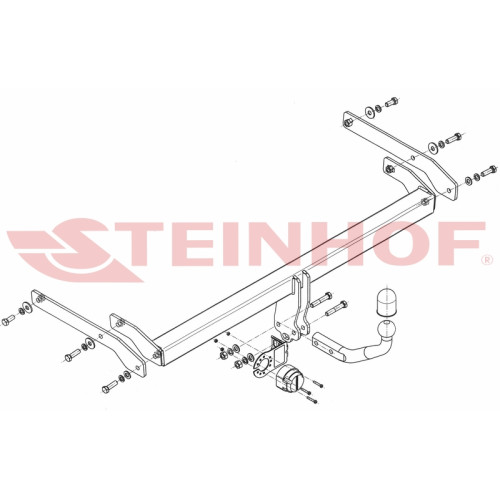 S-391 STEINHOF Фаркоп на Suzuki Kizashi 2010-2013. Требуется подрезка бампера. Тип шара: A. Нагрузки: 1700/75 кг, масса фаркопа 17,28 кг (без электрики в комплекте)