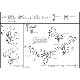 S089C GALIA Полностью оцинкованный фаркоп на SEAT Cordoba / Cordoba Vario (универсал) с широким бампером 1999-2002, Volkswagen Polo Classic седан/универсал 1997-2003. Тип шара: C (