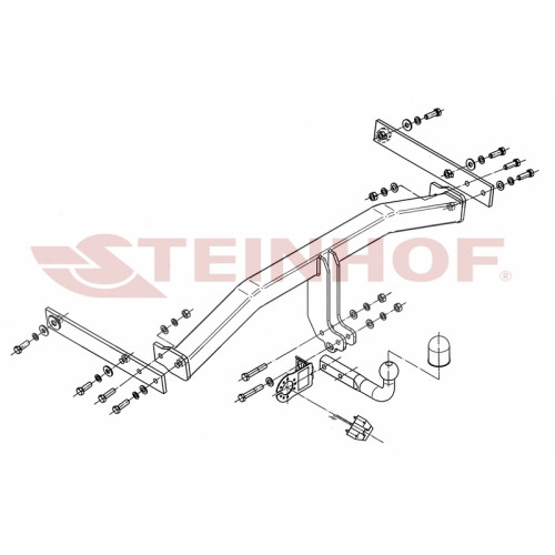 V-127 STEINHOF Фаркоп на Volkswagen Tiguan 2007-2016. Требуется подрезка бампера. Тип шара: A. Нагрузки: 2500/100 кг, масса фаркопа 19,8 кг (без электрики в комплекте)