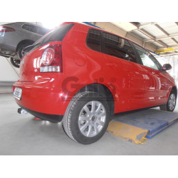 V042A GALIA Полностью оцинкованный фаркоп на Volkswagen Polo IV 2001-2009. Особенности: колесная база 2465 мм. Тип шара: A. Подрезка бампера. Нагрузки: 1200/60 кг, ма