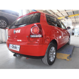 V042A GALIA Полностью оцинкованный фаркоп на Volkswagen Polo IV 2001-2009. Особенности: колесная база 2465 мм. Тип шара: A. Подрезка бампера. Нагрузки: 1200/60 кг, ма