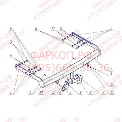 VW 22 AVTOS Фаркоп на Volkswagen Sharan 2000-2010, Ford Galaxy 2000-2006, Seat Alhambra 2000-2010 без подрезки бампера. Тип шара: A. Нагрузки: 1200/75 кг, масса фаркопа 16,5 кг (без электрики в комплекте)