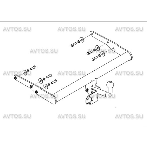 VW 29 AVTOS Фаркоп на Volkswagen Transporter T5 фургон 2003-2015, Volkswagen Multivan T5 2003-2015, Volkswagen Caravelle T5 2003-2015, кроме авто с парктроником. Без подрезки бампера. Тип шара: A. Нагрузки: 2000/100 кг, масса фаркопа 19 кг (без электрики 