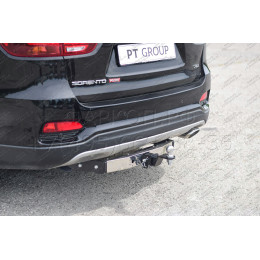 HSF-18-991124.00 PT GROUP Фаркоп с нержавеющей накладкой на Kia Sorento Prime рестайлинг 2018-2020, Hyundai Santa Fe 2018-2021 без подрезки бампера. Тип шара: E (легкосъемный ша