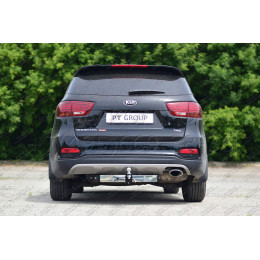 HSF-18-991124.00 PT GROUP Фаркоп с нержавеющей накладкой на Kia Sorento Prime рестайлинг 2018-2020, Hyundai Santa Fe 2018-2021 без подрезки бампера. Тип шара: E (легкосъемный ша