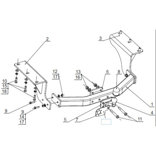 4380-F ORIS Фаркоп на Acura MDX 2014-2021, Honda Pilot 2016-2022 без выреза в бампере. Тип шара: F. Нагрузки: 2500/100 кг, масса фаркопа 30 кг (без электрики в комплекте)