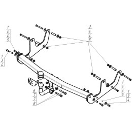 91706-A MOTODOR Фаркоп с оцинкованным шаром на Renault Sandero 2009-2014. Необходима подрезка бампера. Тип шара: A. Нагрузки: 1000/50 кг, масса фаркопа 18,1 кг (без эл