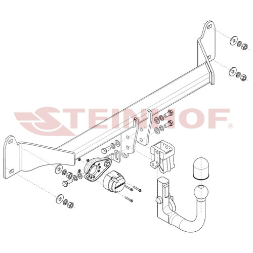 B-095 STEINHOF Фаркоп на BMW 1-Series F40, кроме M-Sport 07/2019-2024. Требуется подрезка бампера. Тип шара: AV (вертикальное быстросъемное крепление шара на ключе). Нагрузки: 1700/100 кг, масса фаркопа 17,55 кг (без электрики в комплекте)