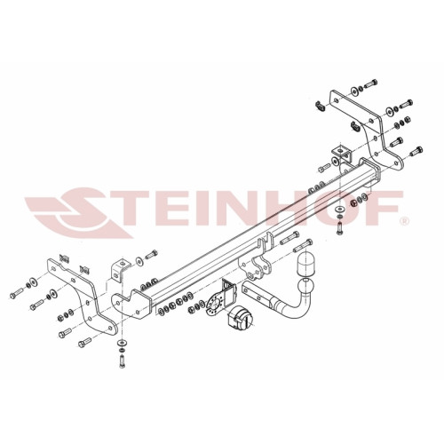 C-045 STEINHOF Фаркоп на Citroen C-Elysee 2013-2016, Peugeot 301 2013-2016 без подрезки бампера. Тип шара: A. Нагрузки: 1400/75 кг, масса фаркопа 17,1 кг (без электрики в комплекте)