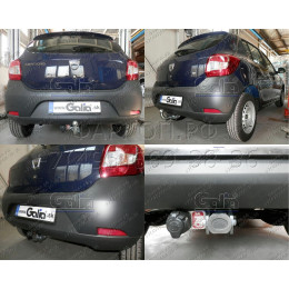 D044A GALIA Полностью оцинкованный фаркоп на Renault Sandero 2014-2022, Renault Sandero Stepway 2014-2022. Тип шара: A. Невидимый вырез бампера. Нагрузки: 1200/75 кг, масса фарко
