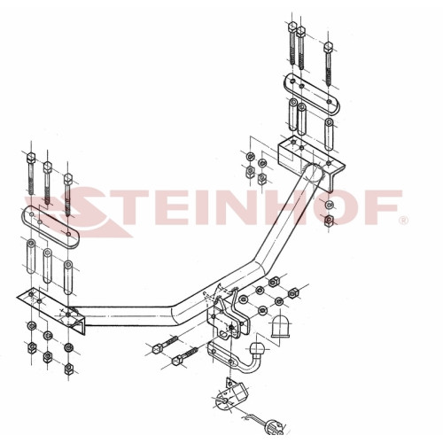 F-110 STEINHOF Фаркоп на FIAT Multipla 1999-2004 (без снятия и подрезки бампера), FIAT Multipla 2004-2010 (требуется подрезка бампера). Тип шара: A. Нагрузки: 1300/70 кг, масса фаркопа 15,9 кг (без электрики в комплекте)