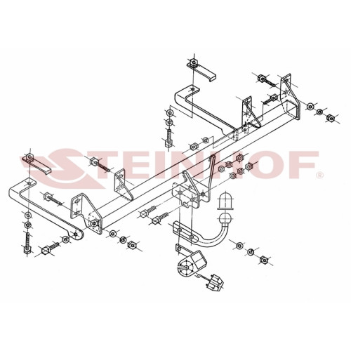 F-116 STEINHOF Фаркоп на FIAT Panda II хетчбек 5 дверей 2003-2012 без подрезки бампера. Тип шара: A. Нагрузки: 1100/60 кг, масса фаркопа 12,1 кг (без электрики в комплекте)