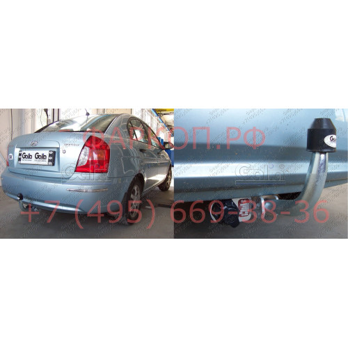 H071A GALIA Полностью оцинкованный фаркоп на Hyundai Accent 2006-2010, кроме сборки ТагАЗ. Тип шара: A. Установка без снятия и выреза бампера. Нагрузки: 1200/50 кг, масса фаркопа 13,75 кг