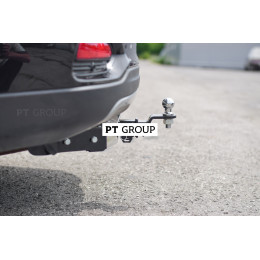 HSF-18-991124.00 PT GROUP Фаркоп с нержавеющей накладкой на Kia Sorento Prime рестайлинг 2018-2020, Hyundai Santa Fe 2018-2021 без подрезки бампера. Тип шара: E (легкосъемный ша