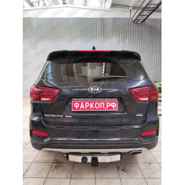 HSF-18-991124.00 PT GROUP Фаркоп с нержавеющей накладкой на Kia Sorento Prime рестайлинг 2018-2020, Hyundai Santa Fe 2018-2021 без подрезки бампера. Тип шара: E (легкосъемный ша