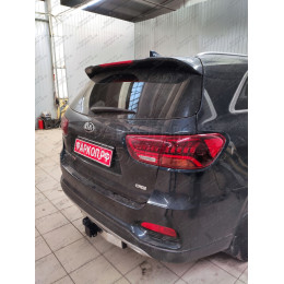 HSF-18-991124.00 PT GROUP Фаркоп с нержавеющей накладкой на Kia Sorento Prime рестайлинг 2018-2020, Hyundai Santa Fe 2018-2021 без подрезки бампера. Тип шара: E (легкосъемный ша