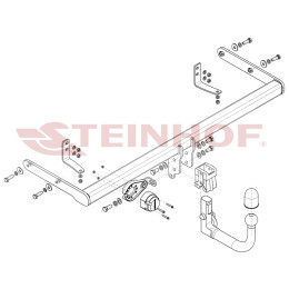 K-094 STEINHOF Фаркоп на Kia Stonic 2020-. Требуется подрезка бампера. Тип шара: AV (вертикальное быстросъемное крепление шара на ключе). Нагрузки: 1200/80 кг, 
