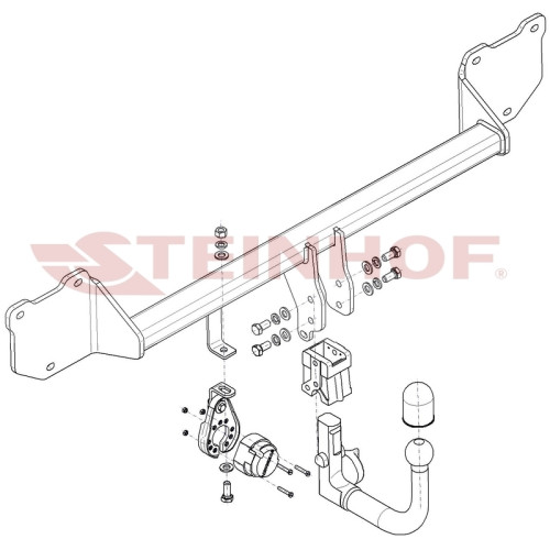 M-283 STEINHOF Фаркоп на Mini Cooper Countryman S/SD R60 2010-2017, Mini Cooper Paceman 2WD R61 2012-2016. Требуется подрезка бампера. Тип шара: AV (вертикальное быстросъемное крепление шара на ключе). Нагрузки: 1280/80 кг, масса фаркопа 21 кг (без электр
