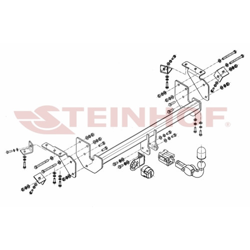 M-303 STEINHOF Фаркоп на Mitsubishi ASX 2010-2012 (без снятия и подрезки бампера), Mitsubishi ASX 2012-2022 (требуется подрезка бампера). Тип шара: AH (горизонтальное быстросъемное крепление шара на ключе). Нагрузки: 1500/70 кг, масса фаркопа 20,9 кг (без