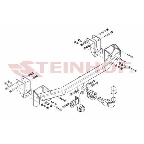 M-357 STEINHOF Фаркоп на Mitsubishi Outlander 2012-2019, 2019-2022. Требуется подрезка бампера. Тип шара: AH (горизонтальное быстросъемное крепление шара на ключе). Нагрузки: 2000/100 кг, масса фаркопа 24,3 кг (без электрики в комплекте)