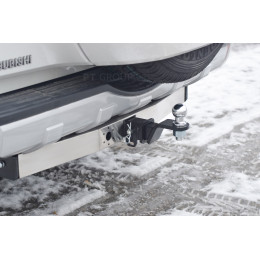 MPJ-99-991124.00 PT GROUP Фаркоп с нержавеющей накладкой на Mitsubishi Pajero III 2000-2008, IV 2008-2020 без подрезки бампера. Тип шара: E (легкосъемный шар под квадрат). На