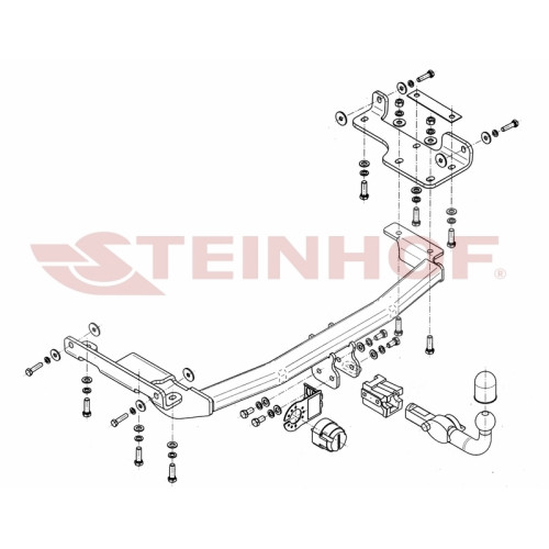 N-064 STEINHOF Фаркоп на Nissan Murano Z50 2005-2008. Требуется подрезка бампера. Тип шара: AH (горизонтальное быстросъемное крепление шара на ключе). Нагрузки: 1500/100 кг, масса фаркопа 21 кг (без электрики в комплекте)
