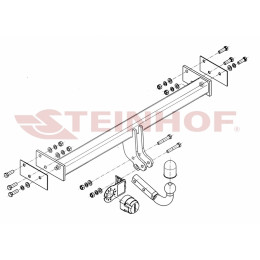 N-092 STEINHOF Фаркоп на Ford Maverick 1993-2000, Nissan Terrano 1993-2006 без снятия и подрезки бампера. Тип шара: A. Нагрузки: 3000/120 кг, масса фаркопа 15,5 кг (без электрики 
