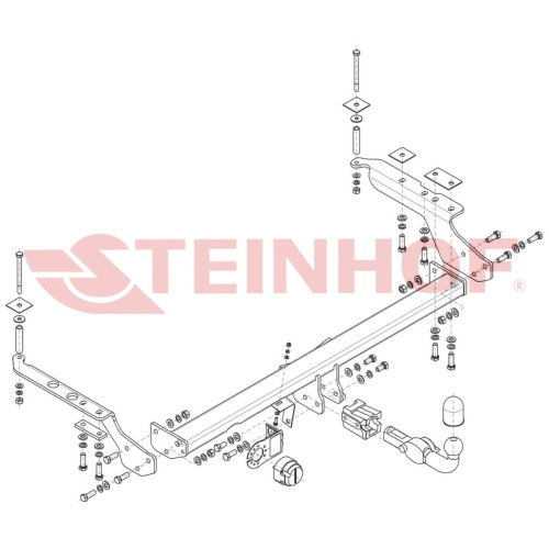 S-361 STEINHOF Фаркоп на Subaru Forester (кроме 2.0 S-Turbo) 1997-2008 без снятия и подрезки бампера. Тип шара: AH (горизонтальное быстросъемное крепление шара на ключе). Нагрузки: 2000/75 кг, масса фаркопа 21,1 кг (без электрики в комплекте)