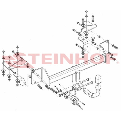 S-393 STEINHOF Фаркоп на Suzuki Liana хетчбек 2001-2007. Требуется подрезка бампера. Тип шара: A. Нагрузки: 1200/75 кг, масса фаркопа 15,9 кг (без электрики в комплекте)