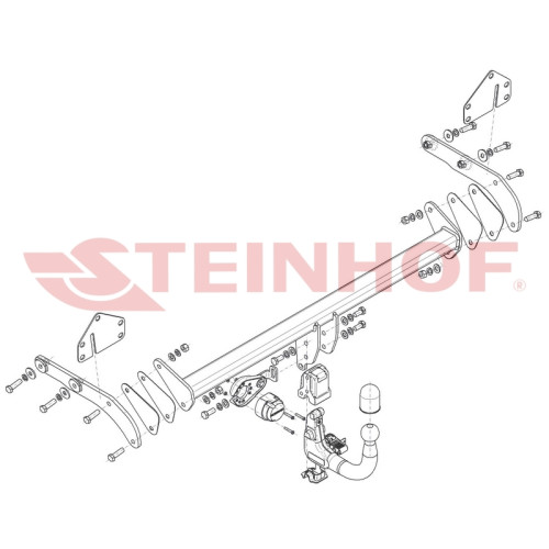 T-243 STEINHOF Фаркоп на Toyota bZ4X 2022-, Subaru Solterra 2022-. Невидимый вырез бампера. Тип шара: AV (вертикальное быстросъемное крепление шара на ключе). Нагрузки: 830/80 кг (без электрики в комплекте)