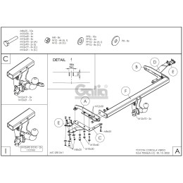 T053A GALIA Полностью оцинкованный фаркоп на Toyota Corolla Verso 2004-2009. Тип шара: A. Требуется подрезка бампера. Нагрузки: 1400/60 кг, масса фаркопа 15,01 кг