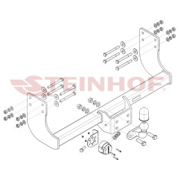 V-038 STEINHOF Фаркоп на Volkswagen Crafter II бортовой, одинарные колеса, L3-3640 мм и L4-4490 мм, передний привод 11/2016- без снятия и подрезки бампера. Тип шара: F. На