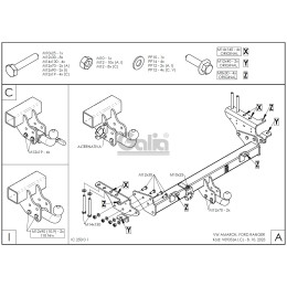 V093C GALIA Полностью оцинкованный фаркоп на Ford Ranger 2022-, Volkswagen Amarok 2022-. Тип шара: C (горизонтальный съемный). Установка без выреза бампера. Нагрузки